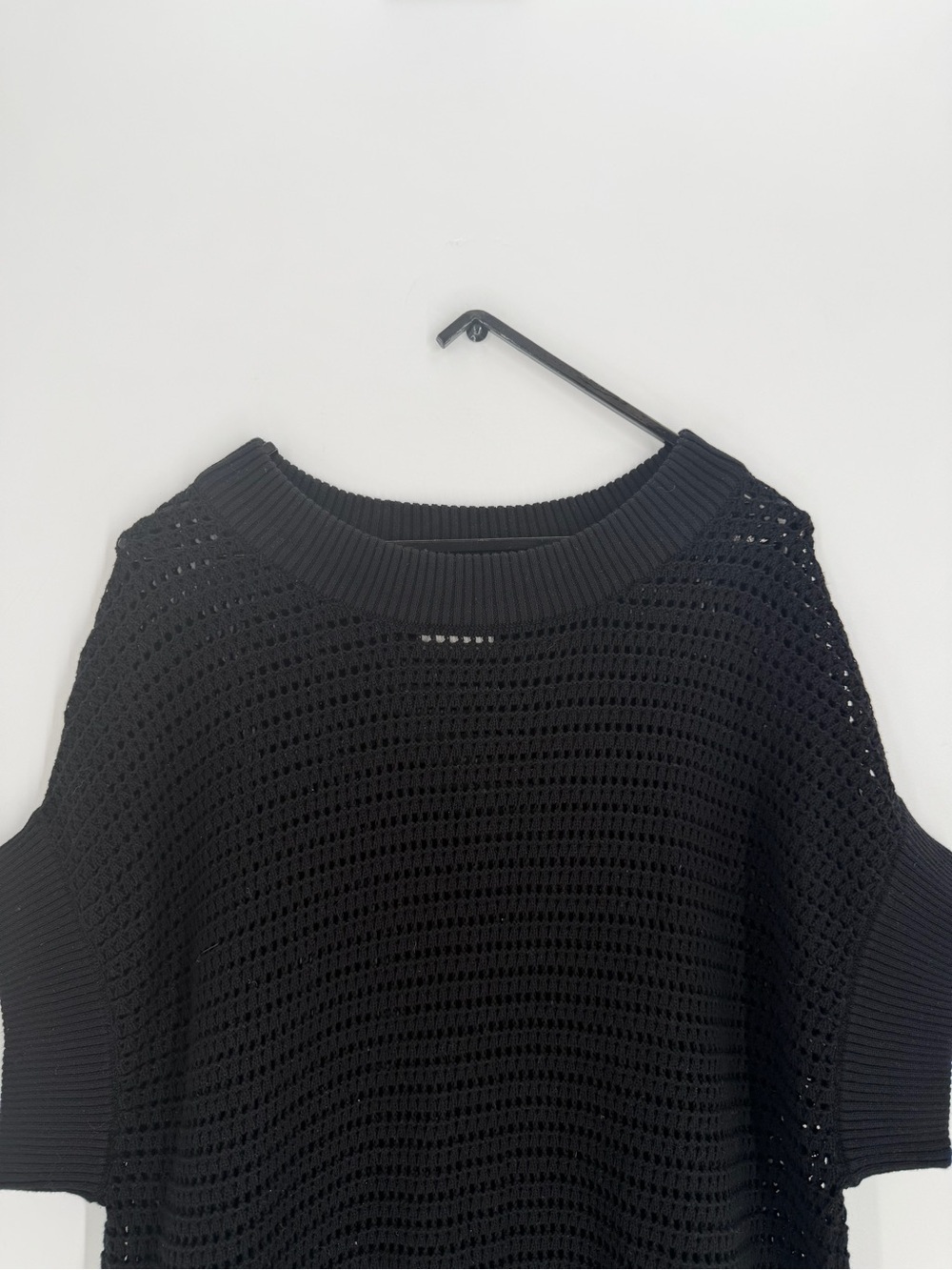 Varley Corvallis Open Knit Drawcord Cinched Hem Black Sweater